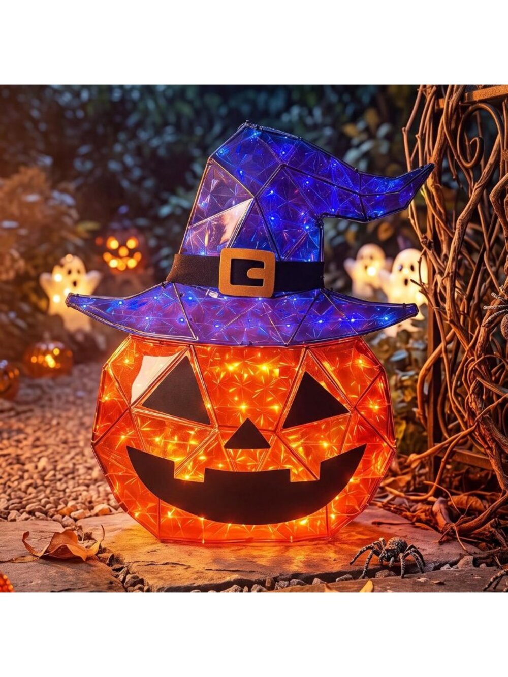 Light Up Halloween Pumpkins & Witch Hat - 24 Inch Outdoor Decorations